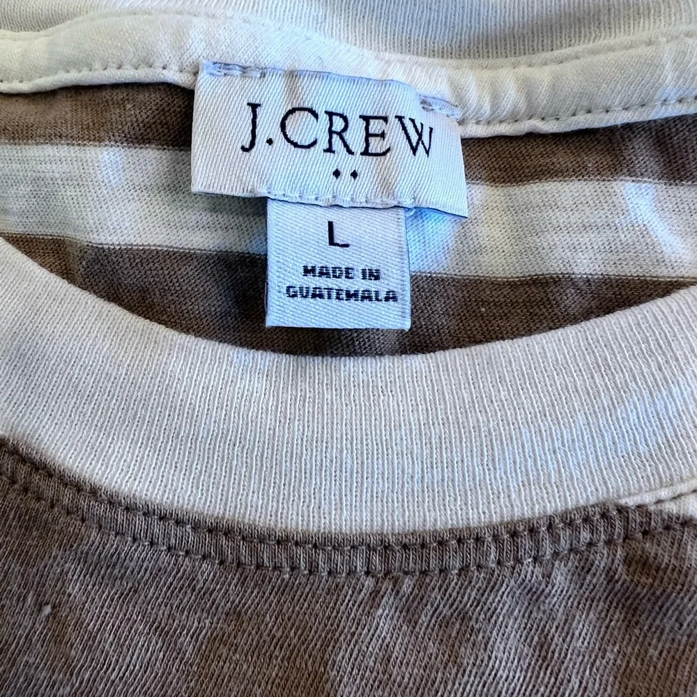 J. Crew Tan and Cream Striped Long Sleeve Lightweight Cotton Tee Sz Large